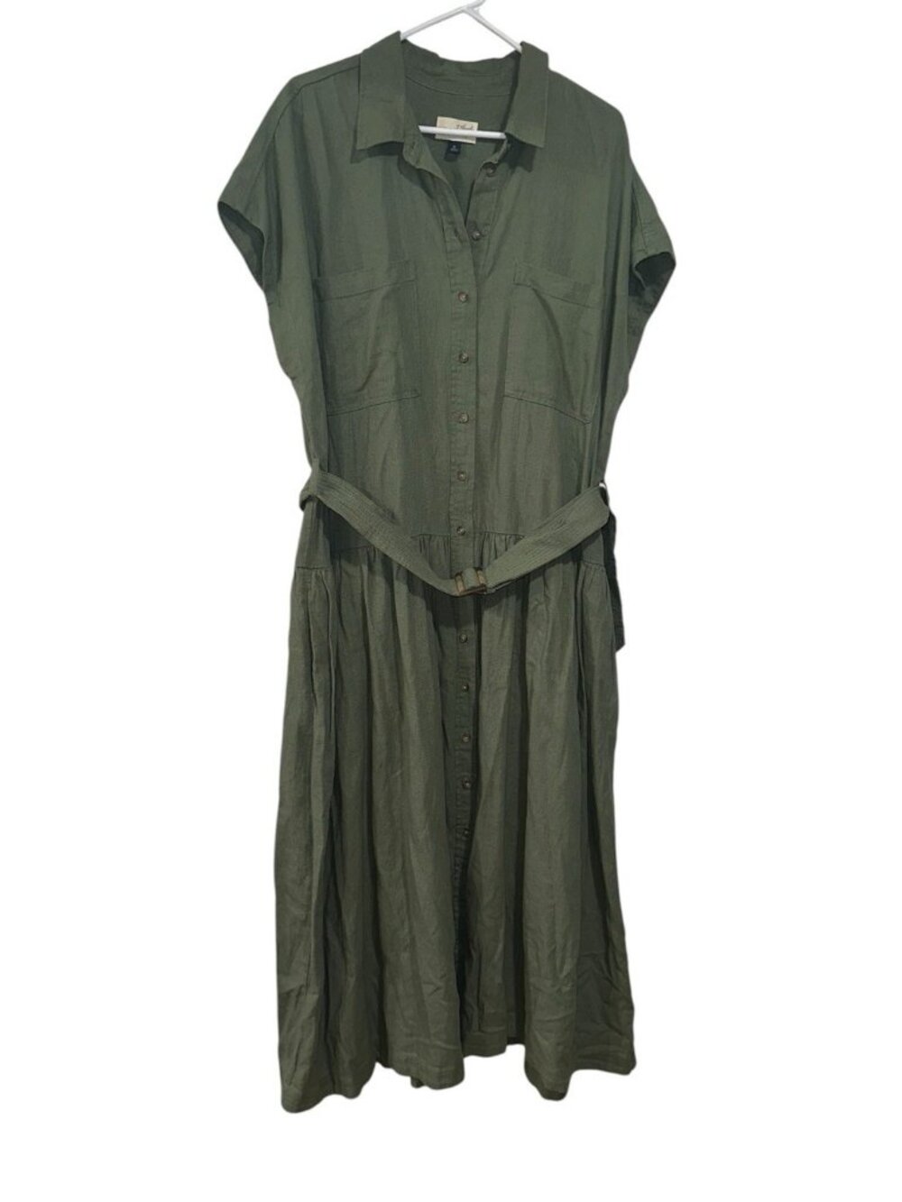 Universal Thread Womens Belted Midi Shirt Dress Sz XL Olive Green Safari Travel
